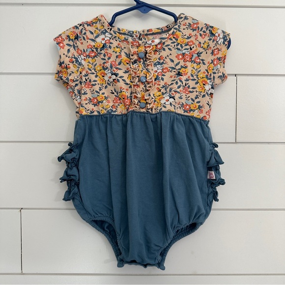 Ruffle Butts Other - Ruffle Butts 12-18 Bubble Romper Floral Blue Short Sleeve Spring Summer